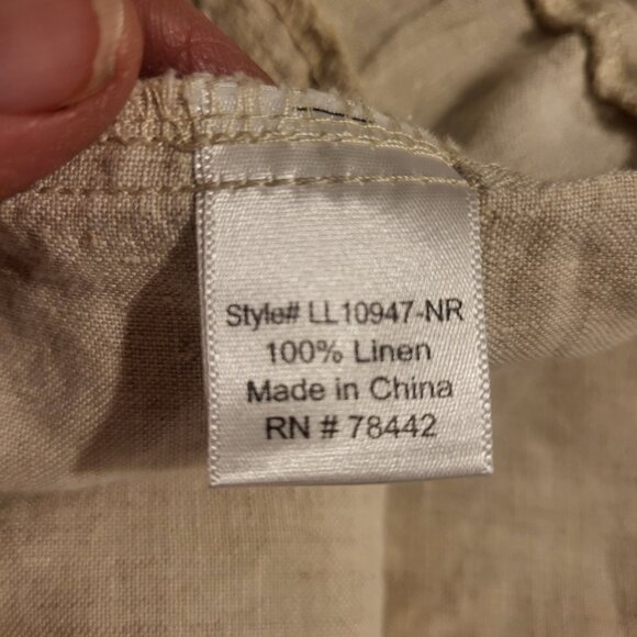 ALLEN ALLEN elastic stretch waist lightweight linen wide leg pants Medium Beige - Picture 6 of 9